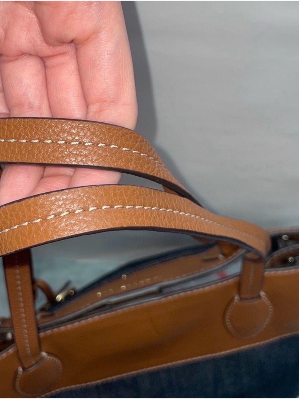 Michael Kors Tan Leather & Dark Denim Tote - Picture 6 of 11